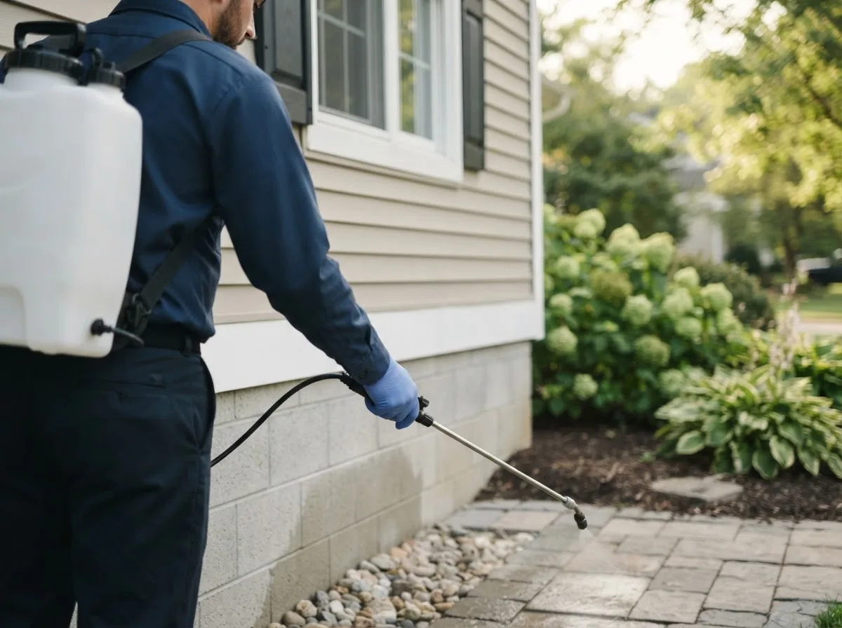 Pest control technician inspecting a home in Clifton, IL